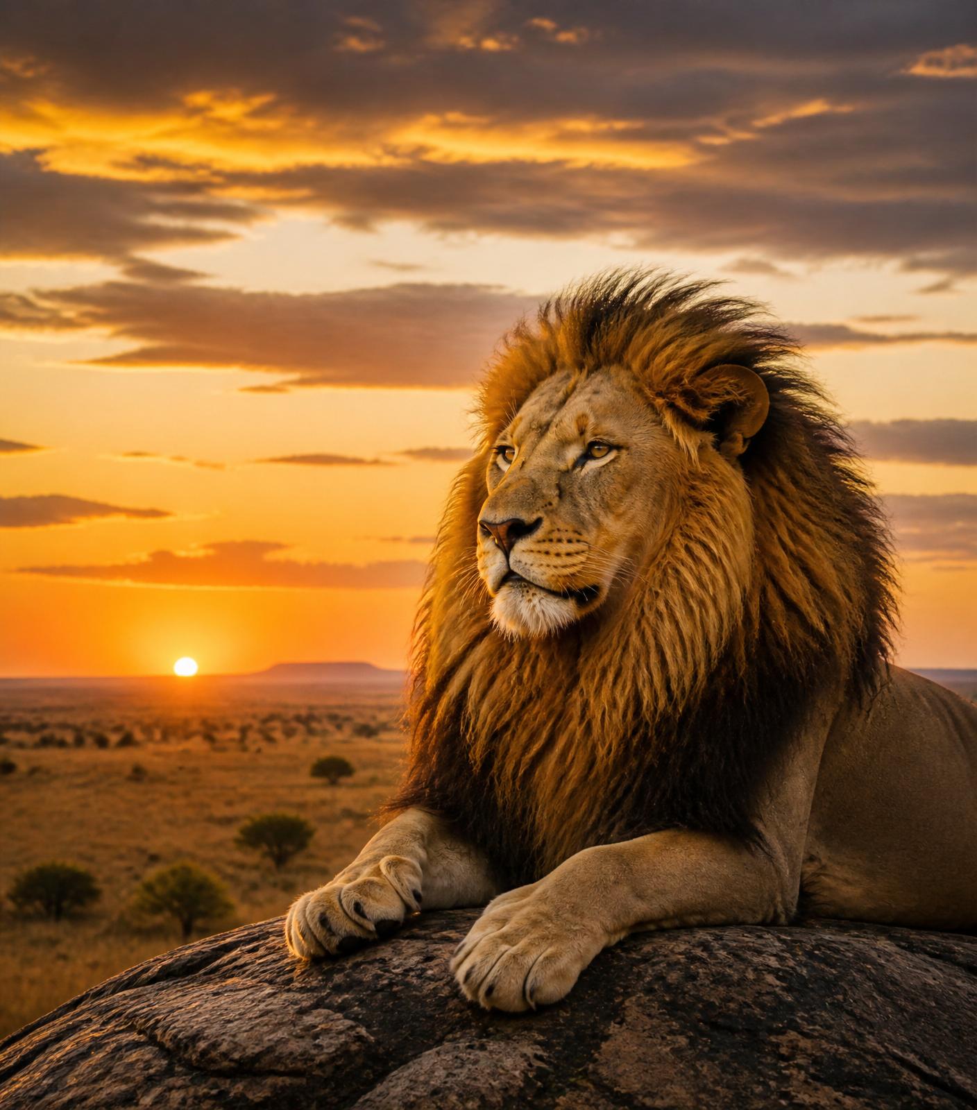 Lion at sunset